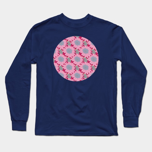 Mothers Day Pink Daisy Gerbera Floral Pattern Circle Long Sleeve T-Shirt by ellenhenryart